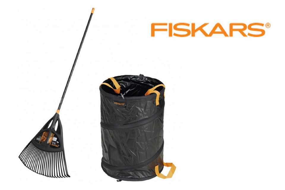 BALAI XL MANCHE MÉTAL FISKARS + SAC DE JARDIN