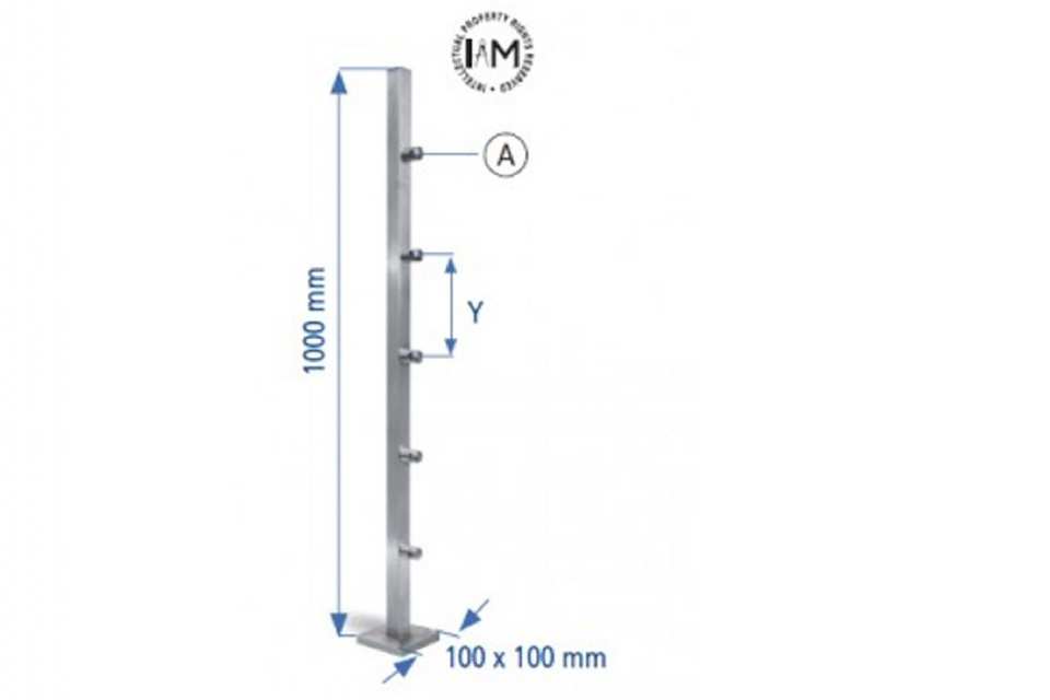 POTEAU POUR RAMBARDE INOX CARRE 40 MM