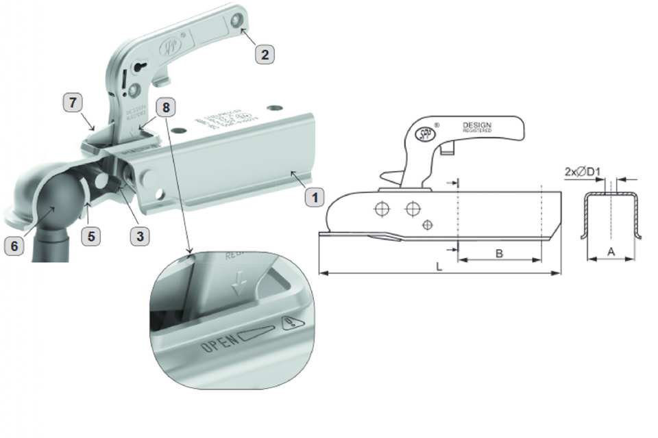 ATTACHE POUR REMORQUE CARRÉ 1300KG