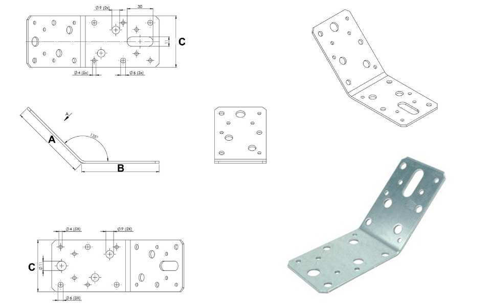 EQUERRE STANDARD INEGALE - 135°