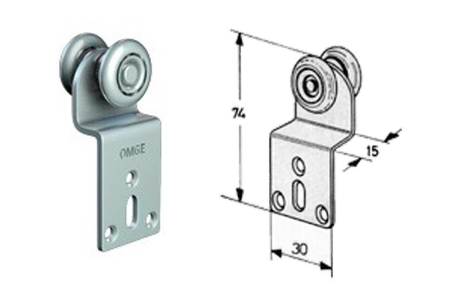 ROULETTE POUR RAIL DE PORTE ROLL GE SIMPLE AVEC PLAQUE
