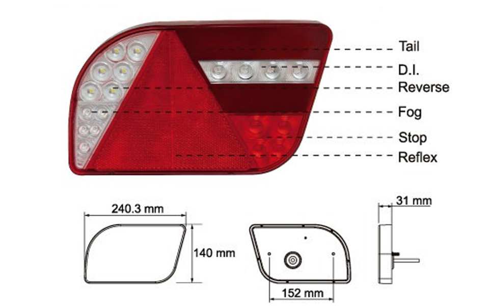 FEU LED OVAL CLIGNOTANT - STOP - RECUL - ANTIBROUILLARD - PLAQUE - CATADIOPTRE