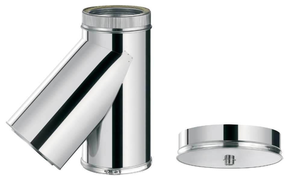 TÉ BUSE INOX DOUBLE PAROI 135° + BOUCHON