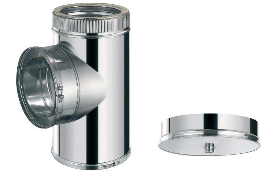 TÉ BUSE INOX DOUBLE PAROI 90° + BOUCHON