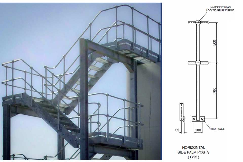 POTEAU GALVANISÉ 1" LATERAL FIXE POUR RAMPE MODULAIRE