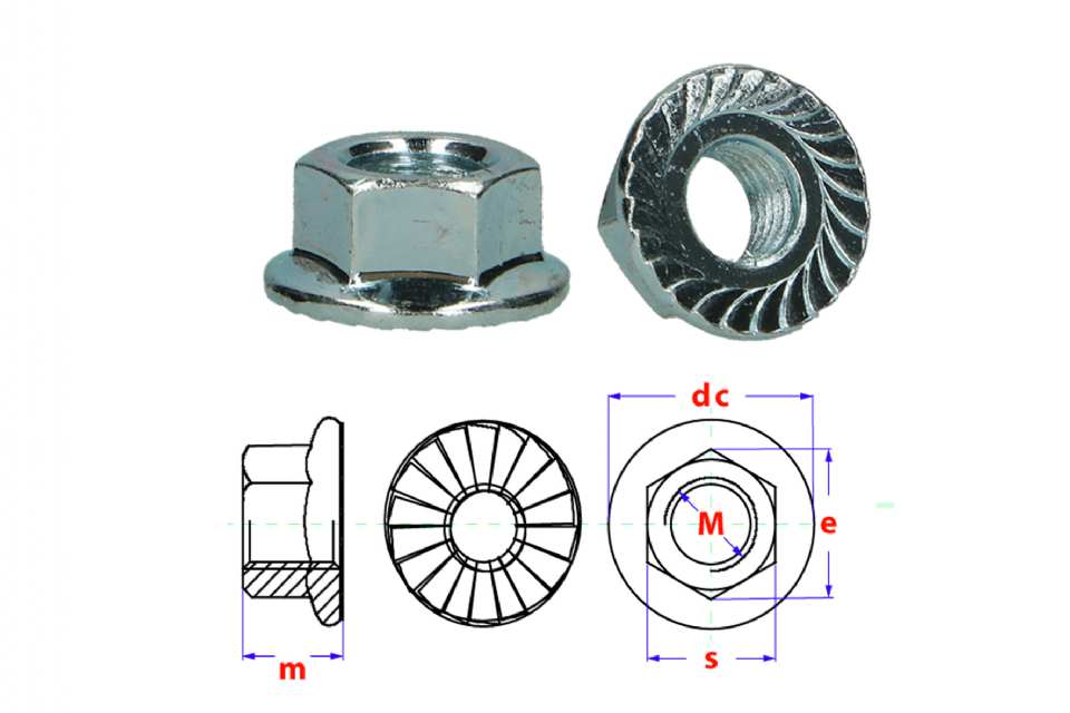 ECROU À EMBASE CRANTÉE - DIN 6923 - INOX A2