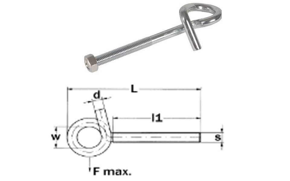 PITON BOUCLE AVEC VIS FER + ÉCROUS