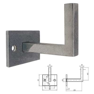 SUPPORT MAIN COURANTE FER FORGE RECTANGULAIRE AVEC 2 TROUS