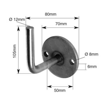 SUPPORT MAIN COURANTE FER FORGE ROND COUDE AVEC 2 TROUS