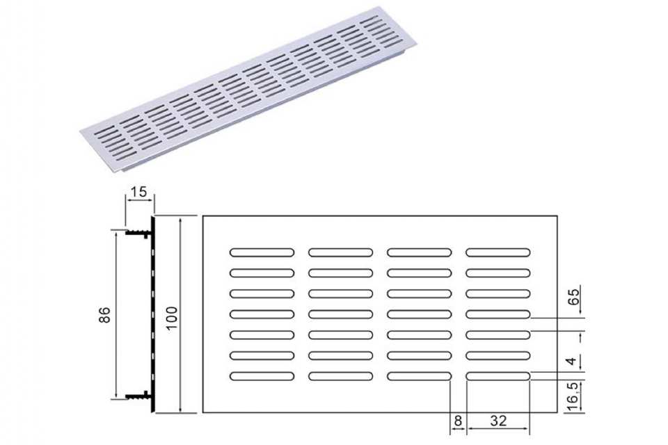 GRILLE D'AÉRATION À ENCASTRER POUR PORTE - RENSON 381