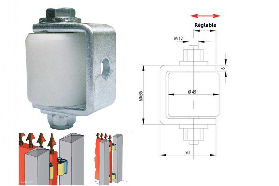 GUIDE PORTAIL LATERAL NYLON A ROULEAU