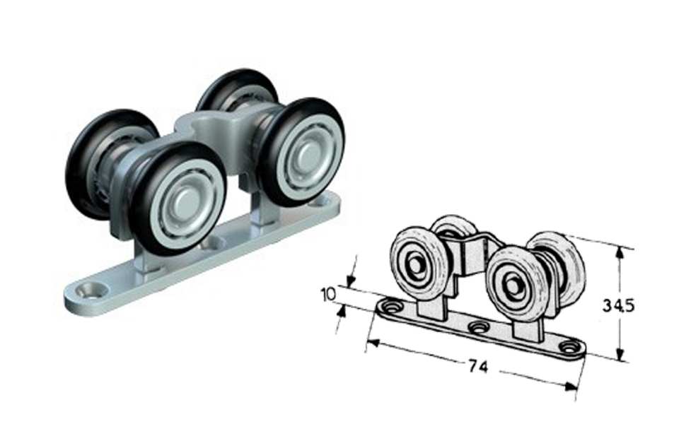 ROULETTE POUR RAIL DE PORTE ROLL GE DOUBLE POUR PLATINE