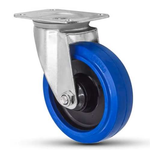 ROUE POLYAMIDE BLEU PIVOTANTE AVEC TROU CENTRAL